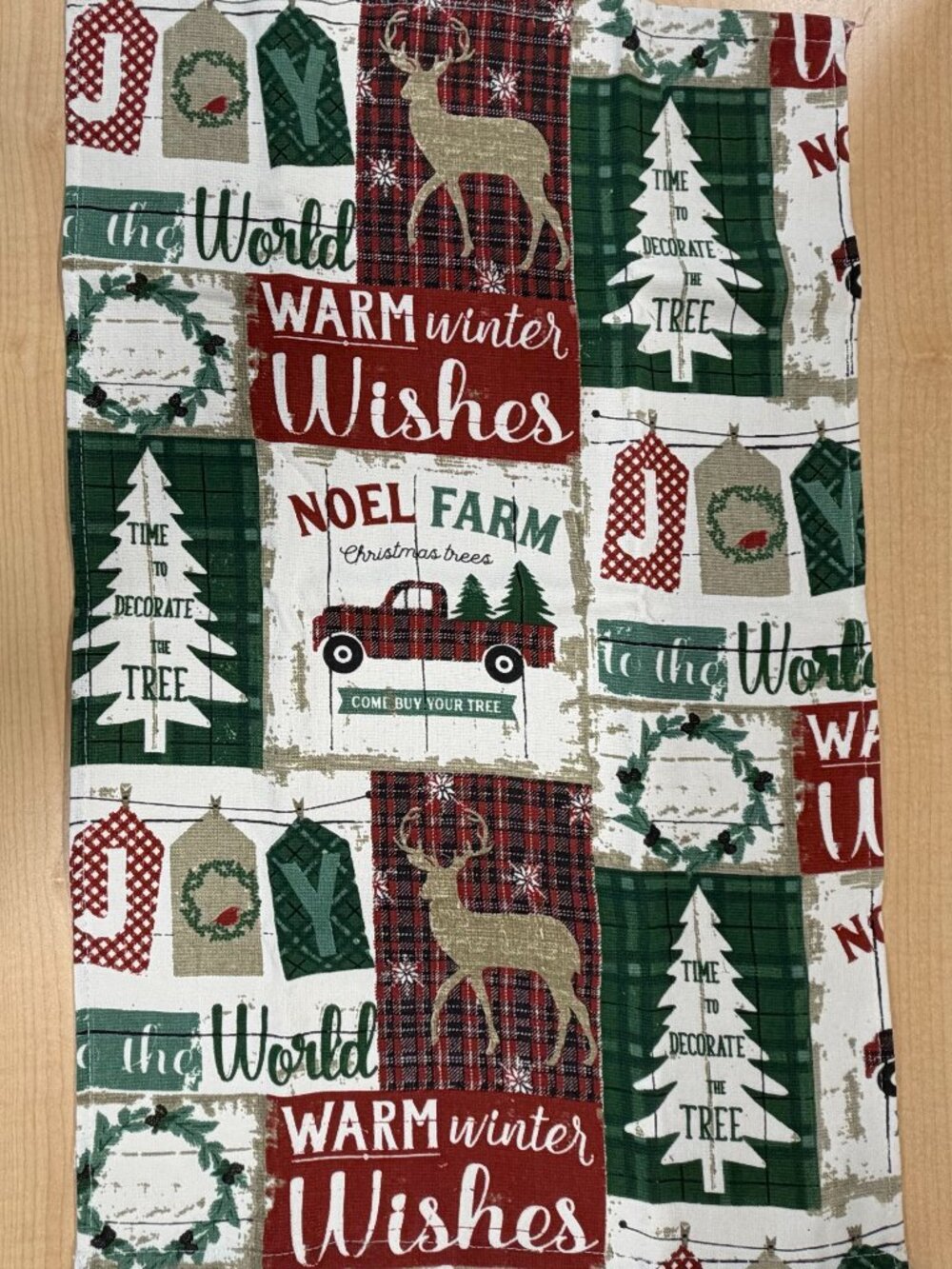Elrene Christmas Noel Farm Red Truck Woven Cotton Kitchen Towel Patchwork